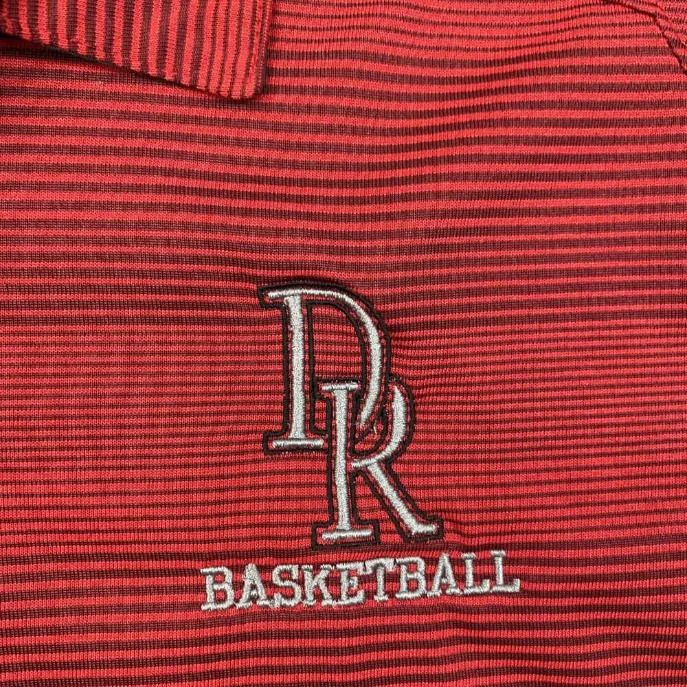 Nike Polo Shirt Mens S Small Red Striped Short Sleeve Dri Fit DR Basketball Logo
